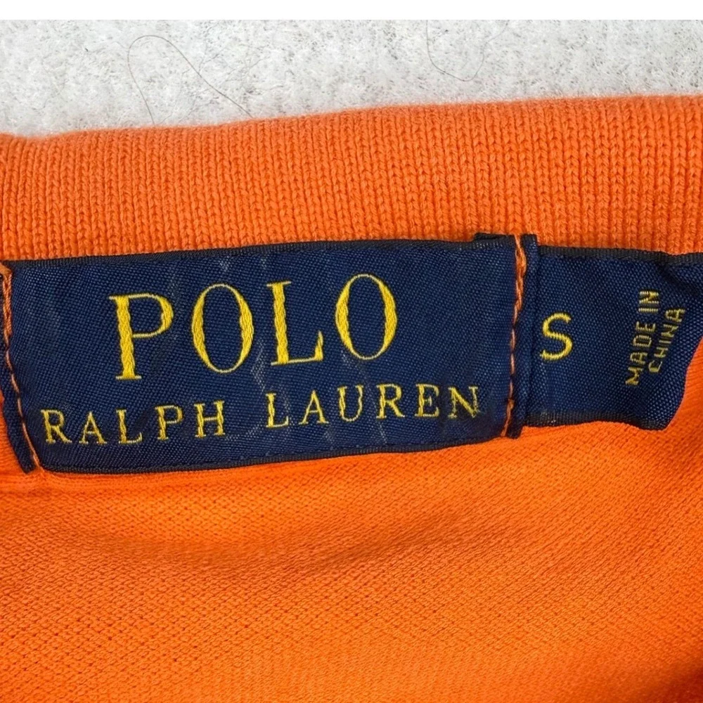 Polo Ralph‎ Lauren Mens Orange Short Sleeve Pony Logo Polo Shirt Size Small